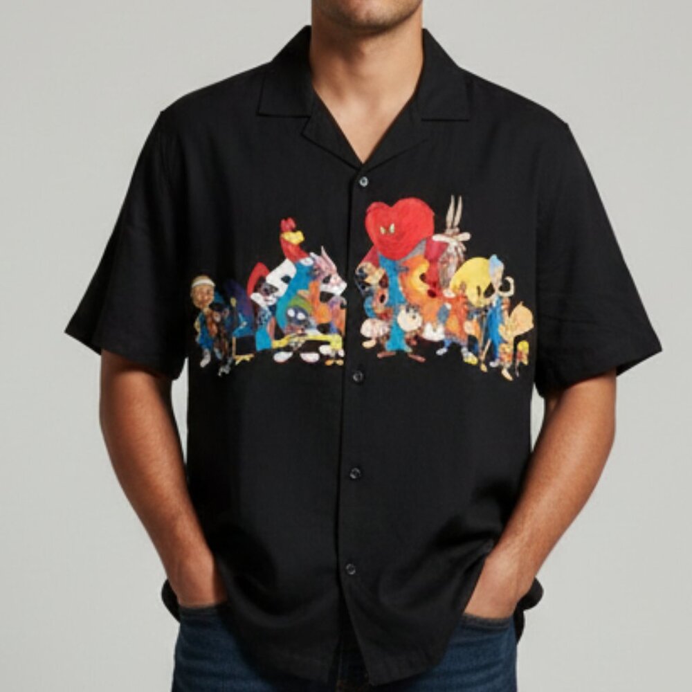Space Jam A New Legacy Button Up‎ Shirt Men's L Looney Tunes Tune Squad Movie